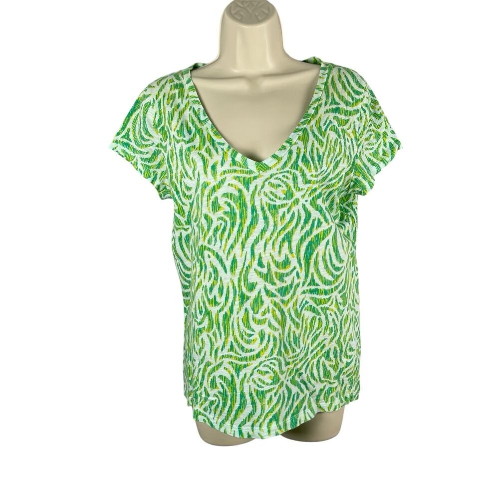Vineyard Vines Tee Womens‎ XS Green Printed V-neck Lightweight Cotton Summer Top